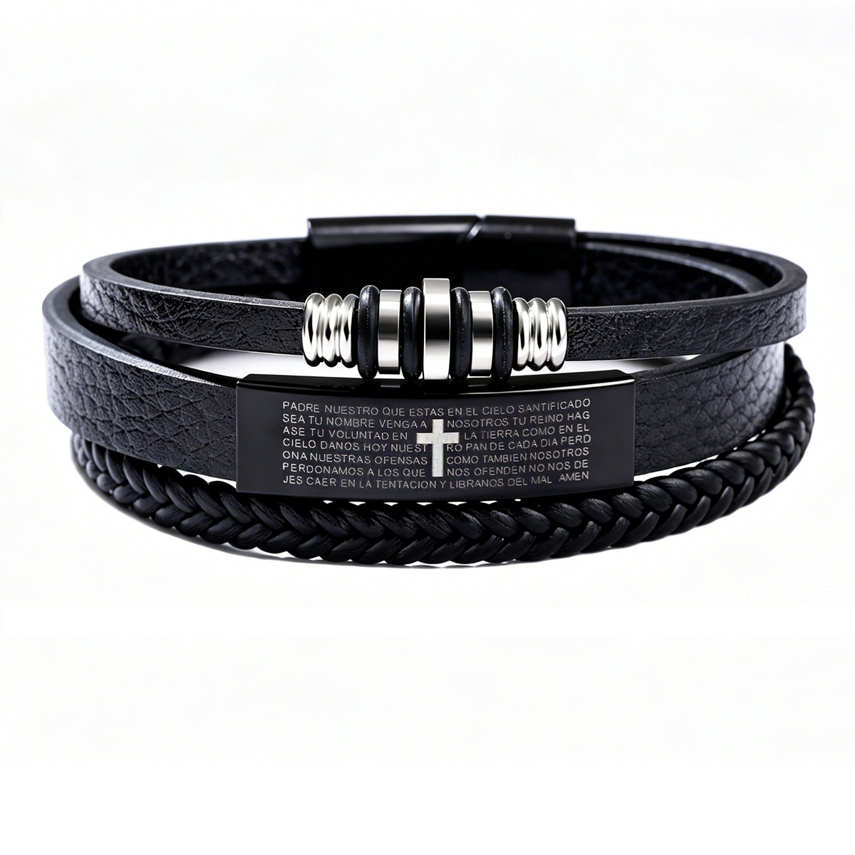 Magnetic Clasp Cosplay - Men Triple Layer Braided Leather Bracelet