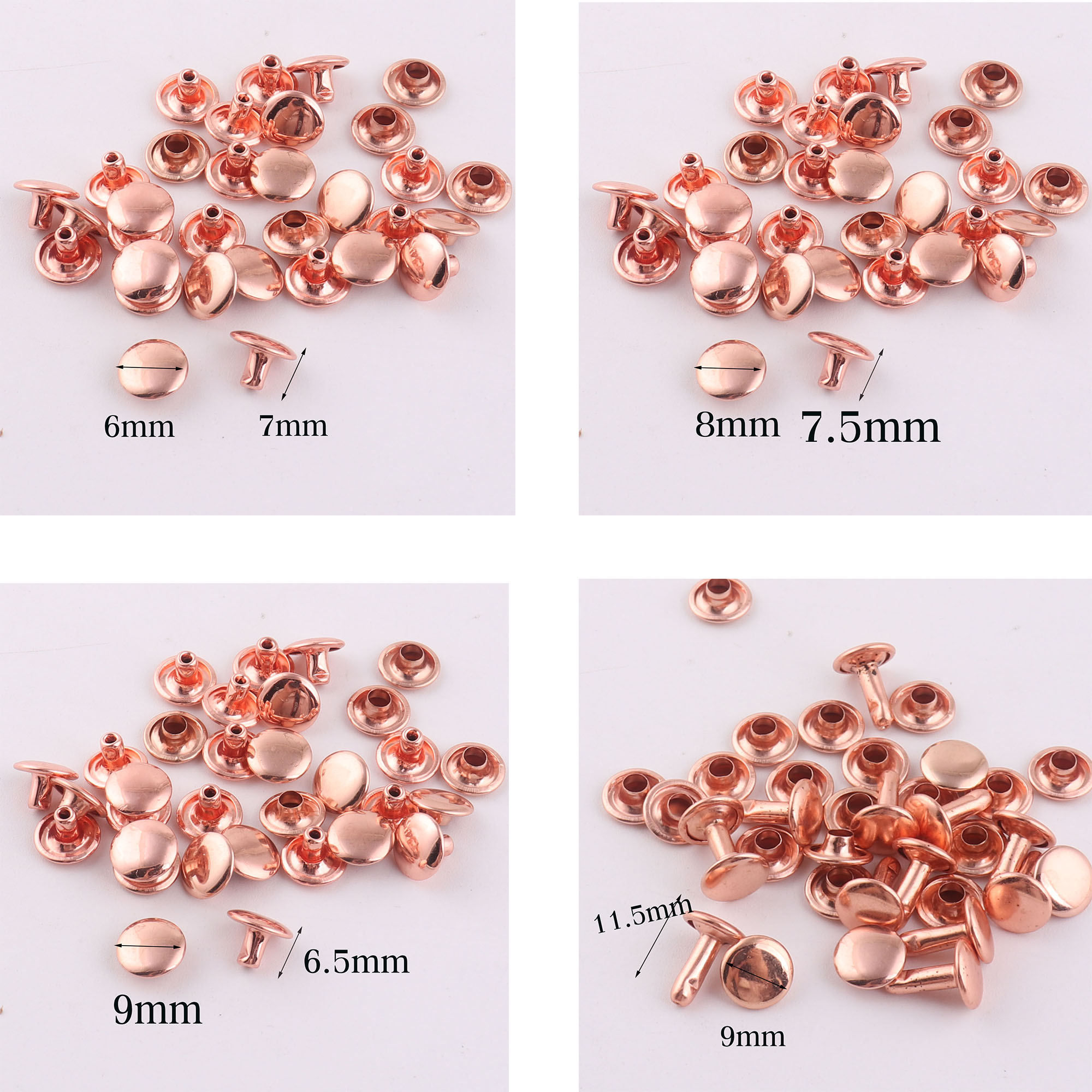Snap Fastener Set - 100 Sets Double Cap Rivets,Rose Gold